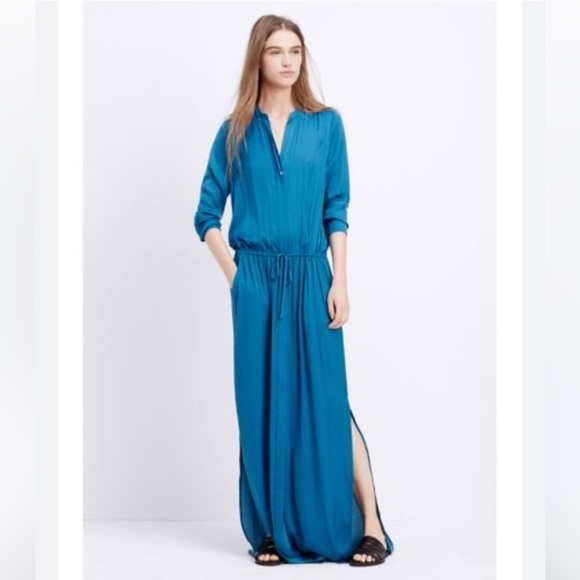 Vince Long Sleeve Maxi Modern Shirt Dress Teal Blue - Picture 13 of 14